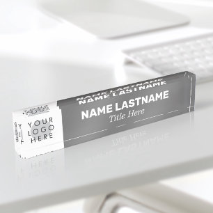 Add Your Logo Modern Bold Name Title Simple Grey Nameplate