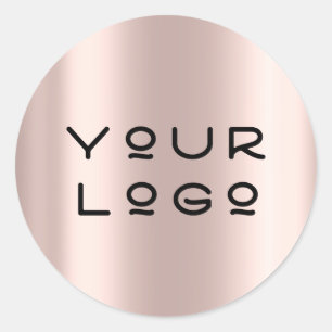 Add Your Logo Modern Metallic Minimal Blush Powder Classic Round Sticker