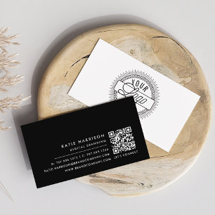Add Your Logo Modern Minimal Black & White QR Code Business Card