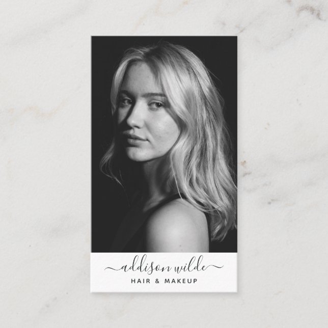 Add Your Logo Modern Minimal Vertical Photo White Business Card (Front)