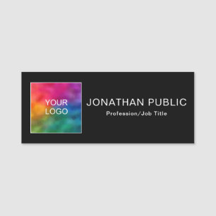 Add Your Logo Modern Minimalistic Elegant Black Name Tag