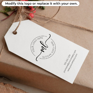 Add Your Logo Modern Monogram Initials White Gift Tags