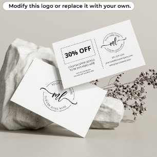 Add Your Logo Monogram Initials Customer White Discount Card