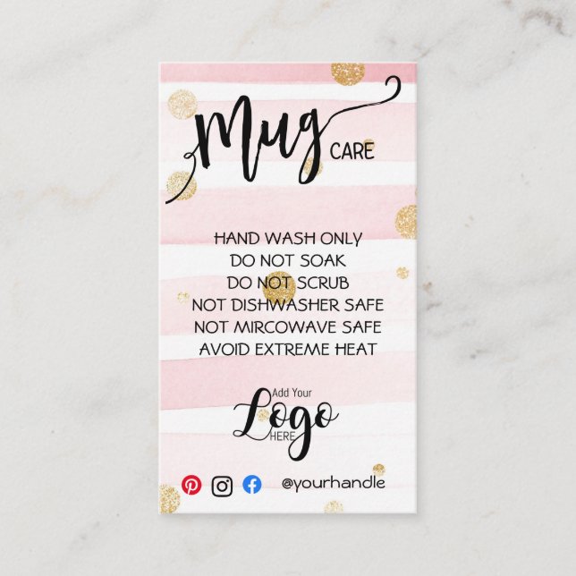 ADD YOUR LOGO mug CARE CARDS vinyl business (Front)