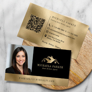 Add Your Logo Photo Luxury Real Estate Agent  Business Card