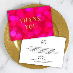 Add Your Logo Pink Bokeh Lights Faux Gold Thank You Card