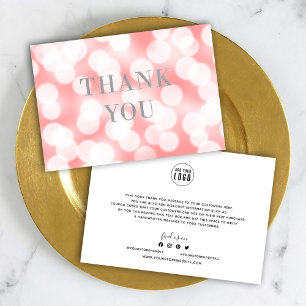 Add Your Logo Pink Champagne Bokeh Lights Silver Thank You Card