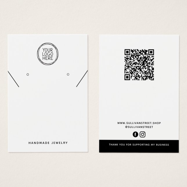 Add Your Logo QR Necklace Earrings Display Card (Front & Back)