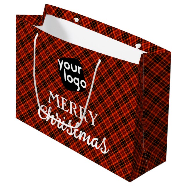    Add Your Logo Red & Black Plaid Merry Christmas Large Gift Bag (Front Angled)