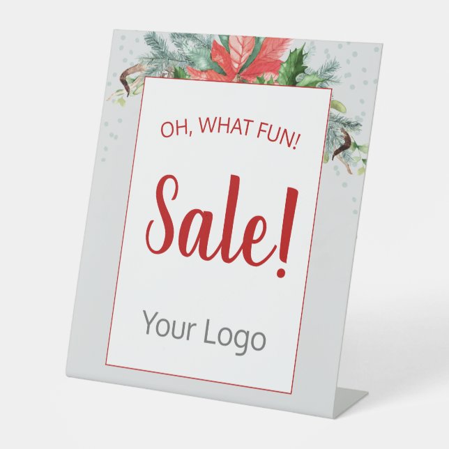 Add Your Logo Red Floral Holiday Sale Business Pedestal Sign (Front)