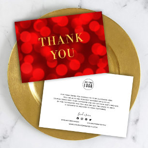 Add Your Logo Ruby Red Bokeh Lights Faux Gold Thank You Card