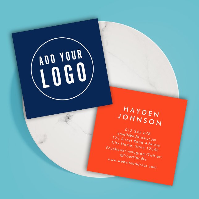 Add Your Logo Simple Modern Editable Colour Square Business Card (Creator Uploaded)