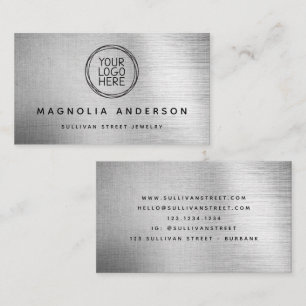 Add Your Logo Simple Silver Brushed Metal  Business Card