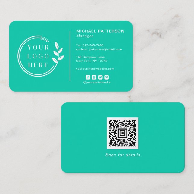 Add Your Logo Social Media QR Code Corporate Business Card (Front/Back)