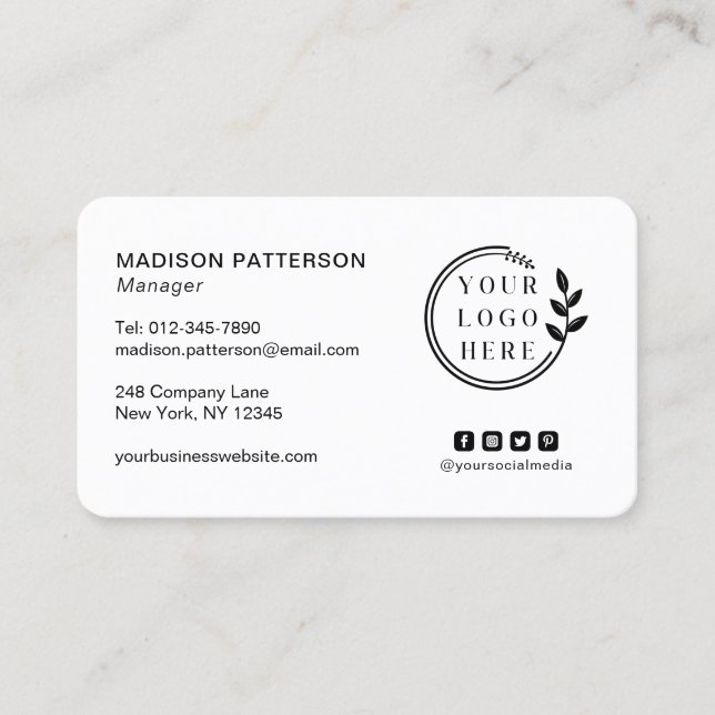 Add Your Logo Social Media QR Code Corporate Business Card (Front)