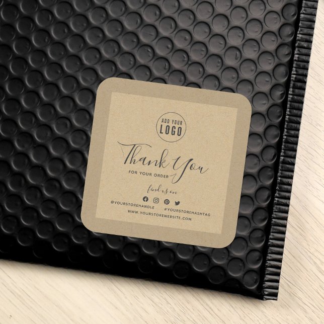 Add Your Logo Social Media Thank You Kraft Square Sticker (Creator Uploaded)