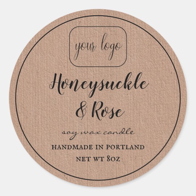 Add your logo soy candle  Kraft paper look Classic Round Sticker (Front)