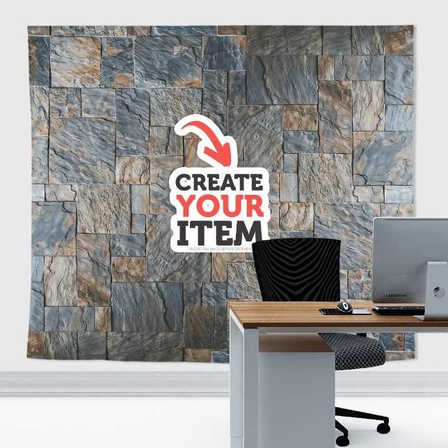 Add your logo Stone Slates Zoom Backdrop Grey Rust Tapestry (Stone slates tapestry decor: add your logo or use it without logo. Add texts with the Editor Tool!)