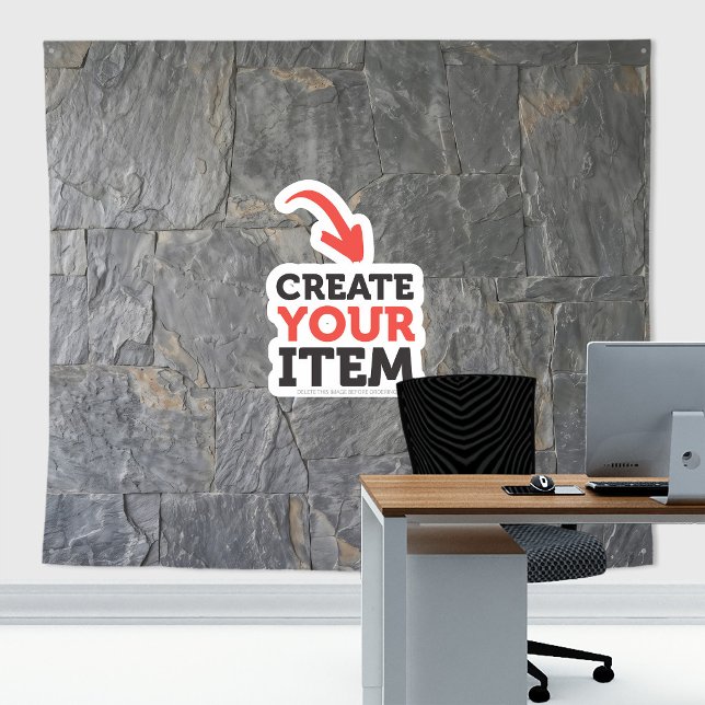 Add your logo Stone Slates Zoom Backdrop Grey Tapestry (Stone slates tapestry decor: add your logo or use it without logo. Add texts with the Editor Tool!)