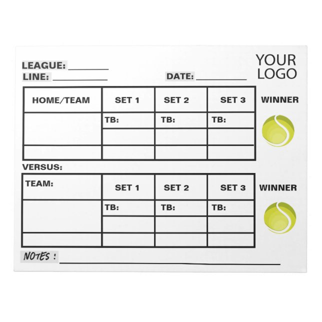 Add Your Logo Tennis Score Pad Tennis Score Sheets (Front)