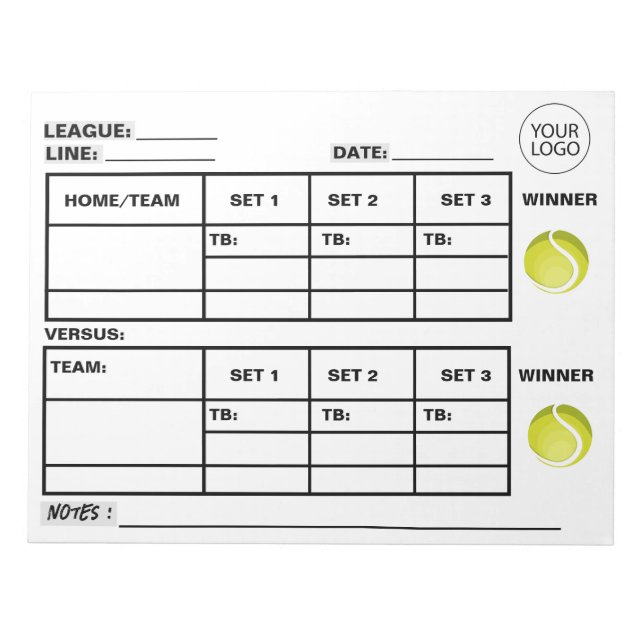 Add Your Logo Tennis Score Pad Tennis Score Sheets (Front)