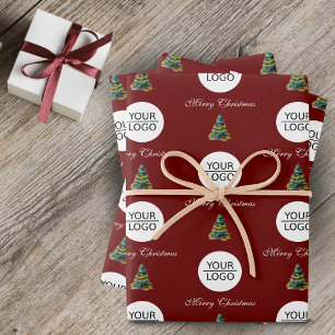 Add your Logo Text Promotion Christmas Tree Red Wrapping Paper Sheet