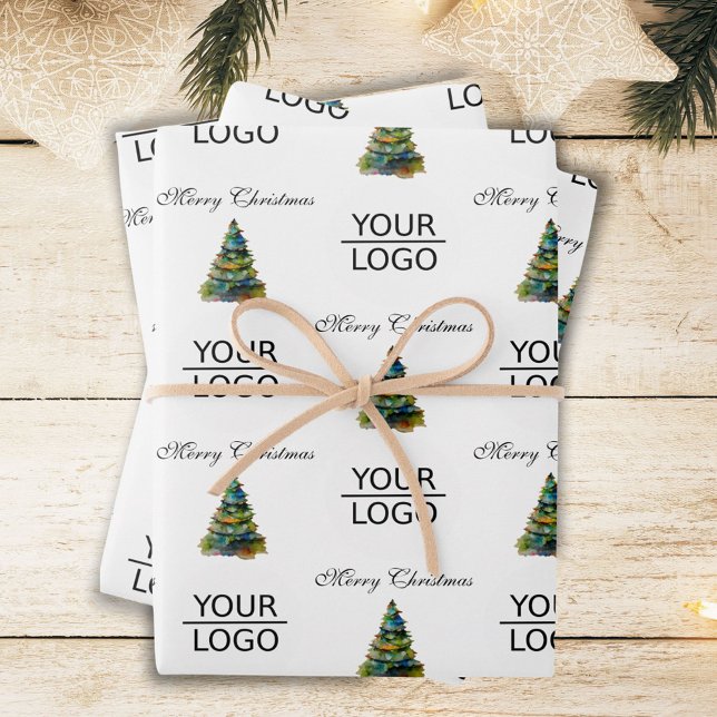 Add your Logo Text Promotion Christmas Tree Wrapping Paper Sheet (Creator Uploaded)