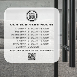 Add Your Logo Text QR Code Business Opening Hours Window Cling