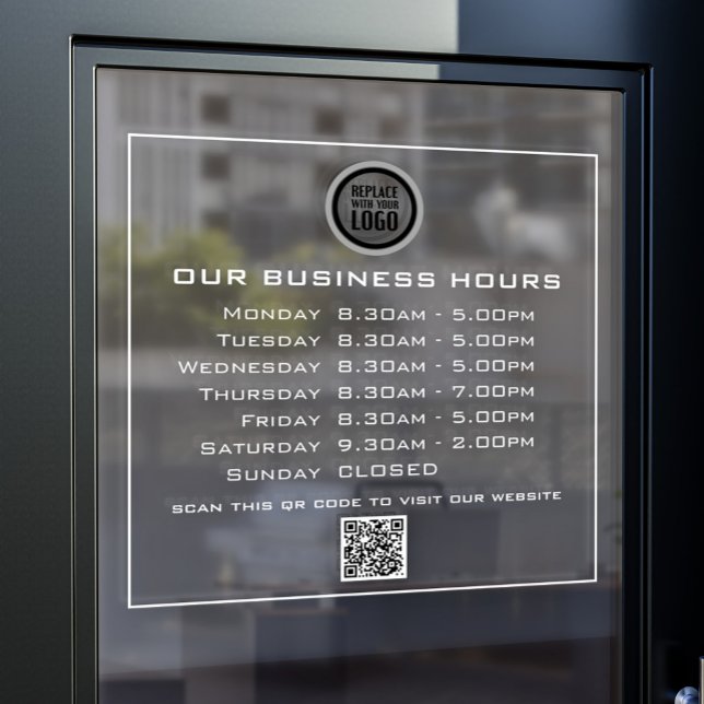  Add Your Logo Text QR Code Business Opening Hours Window Cling (Creator Uploaded)
