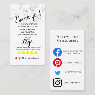 ADD YOUR LOGO thank you order insert card bubbles