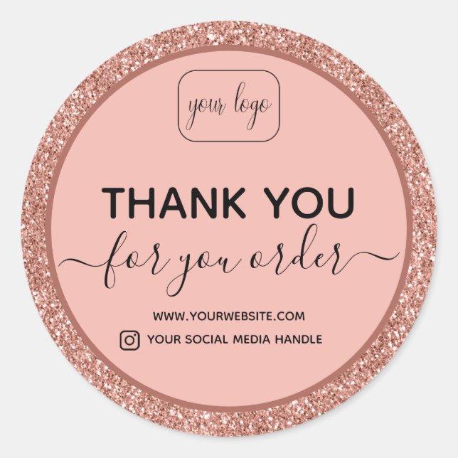 Add Your Logo | thank you rose gold glitter  Classic Round Sticker (Front)