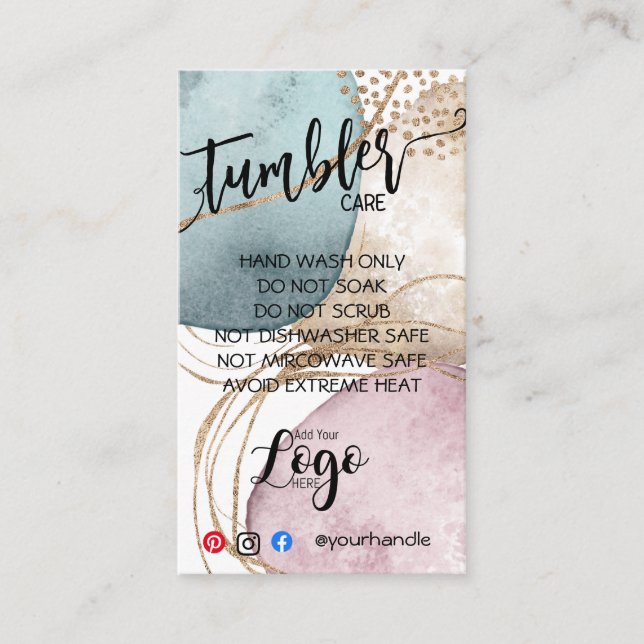 ADD YOUR LOGO TUMBLER CARE CARDS gold glitter (Front)