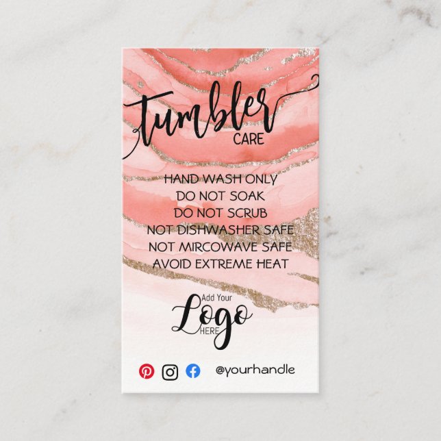 ADD YOUR LOGO TUMBLER CARE CARDS vinyl business (Front)