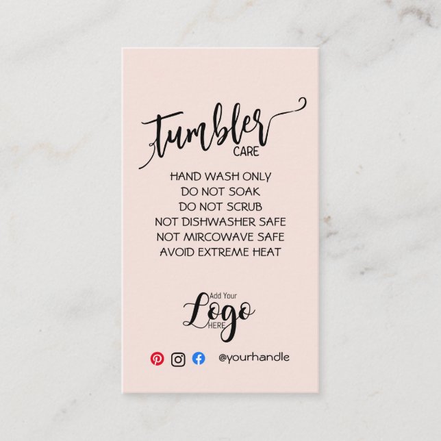 ADD YOUR LOGO TUMBLER CARE CARDS vinyl business (Front)