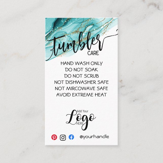 ADD YOUR LOGO TUMBLER CARE CARDS vinyl business (Front)