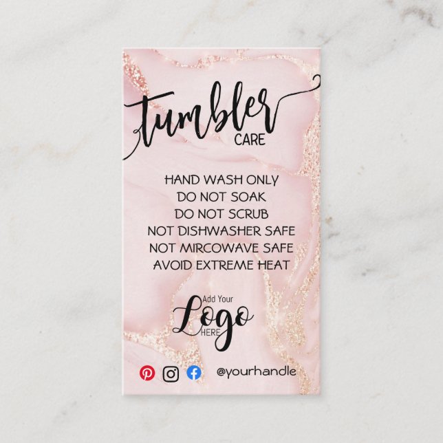 ADD YOUR LOGO TUMBLER CARE CARDS vinyl business (Front)