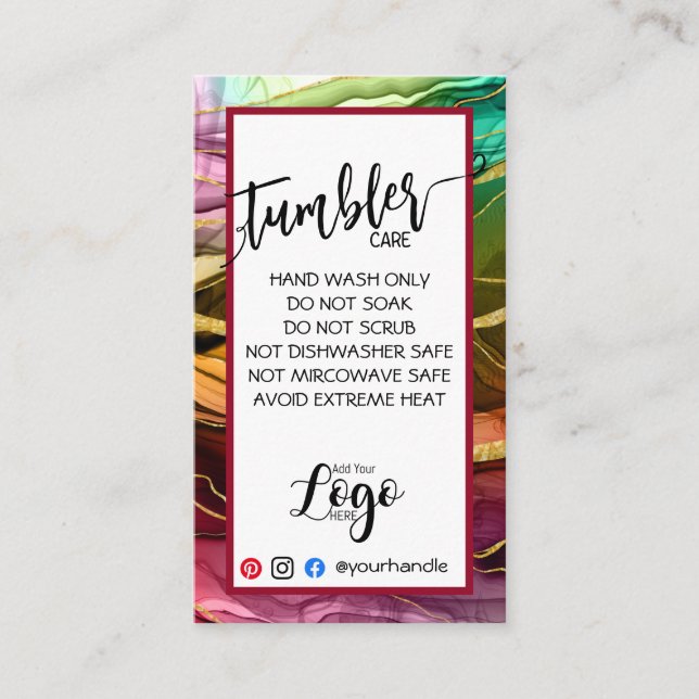 ADD YOUR LOGO TUMBLER CARE CARDS vinyl business (Front)