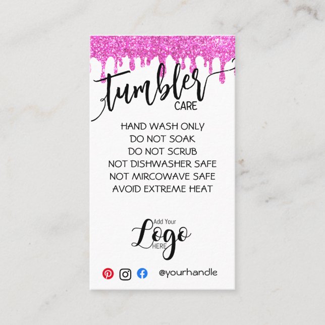 ADD YOUR LOGO TUMBLER CARE CARDS vinyl business (Front)