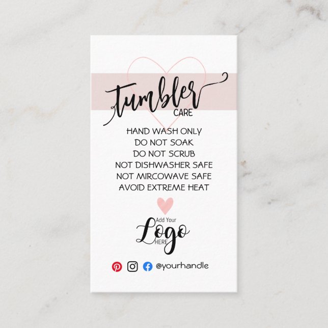 ADD YOUR LOGO TUMBLER CARE CARDS vinyl business (Front)