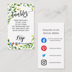 ADD YOUR LOGO tumbler CARE vinyl botanical Business Card