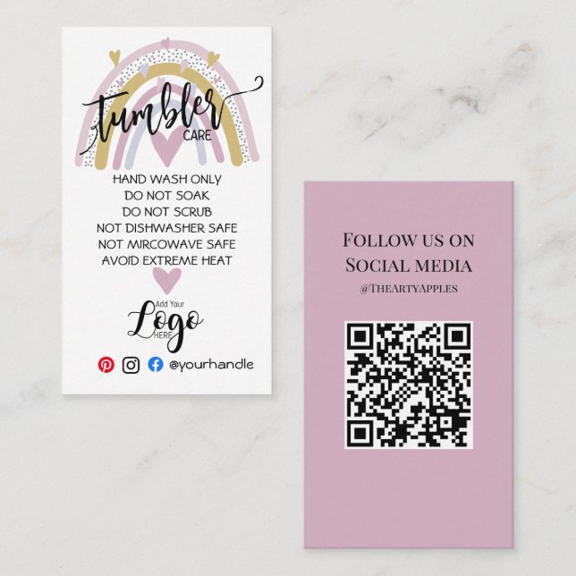 ADD YOUR LOGO tumbler CARE vinyl business rainbow Business Card (Front/Back)