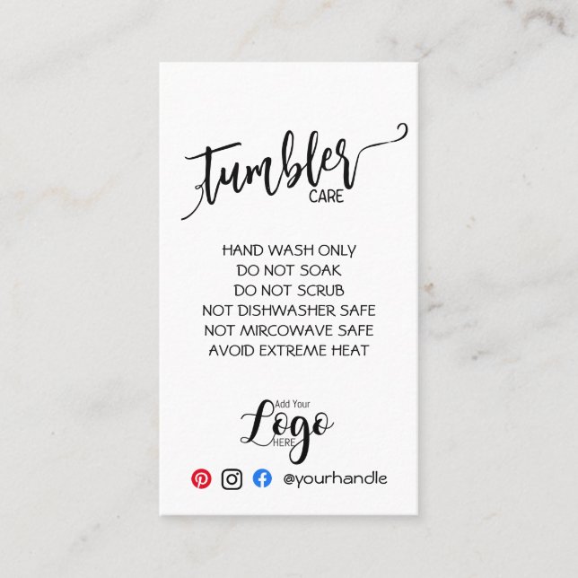 ADD YOUR LOGO tumbler CARE vinyl business simple Business Card (Front)