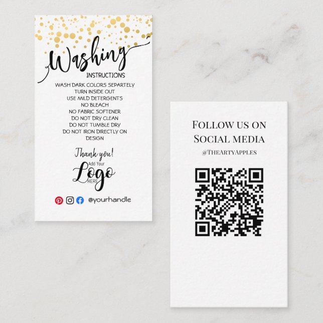 ADD YOUR LOGO washing instructions CARE CARDS (Front/Back)