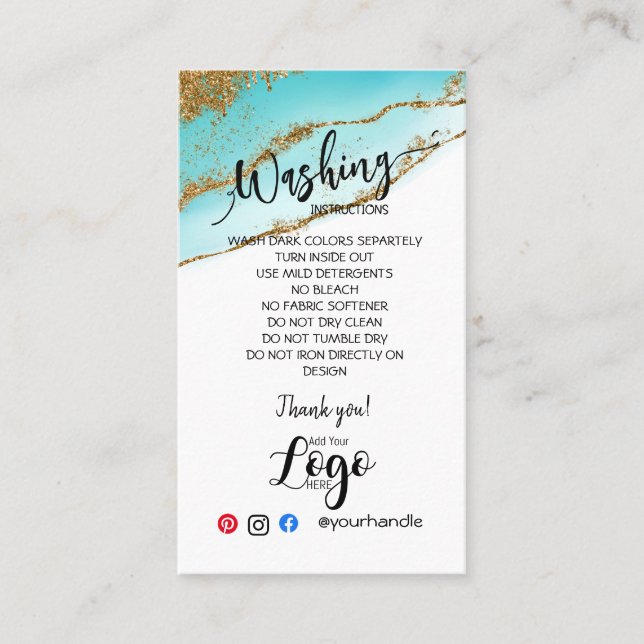 ADD YOUR LOGO washing instructions CARE CARDS (Front)