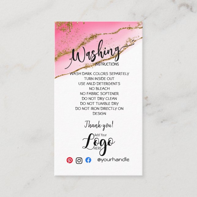 ADD YOUR LOGO washing instructions CARE CARDS (Front)