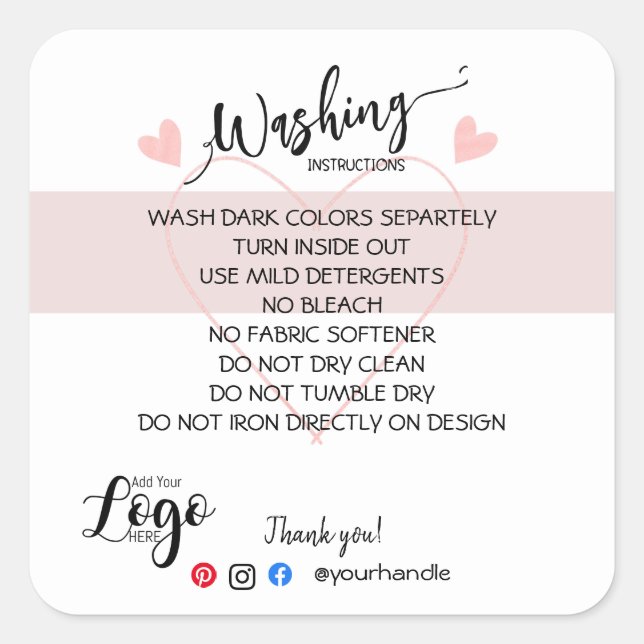 ADD YOUR LOGO washing instructions CARE sticker (Front)