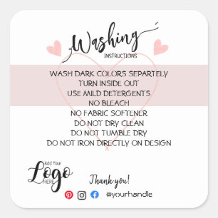 ADD YOUR LOGO washing instructions CARE sticker