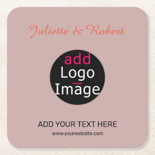 Add Your Logo Wedding Dusty Rose Hue Art    Square Paper Coaster