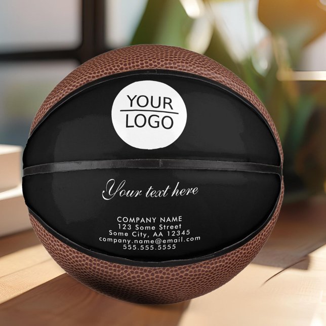 Add your Logo with Custom Text Company Black Mini Basketball (Creator Uploaded)