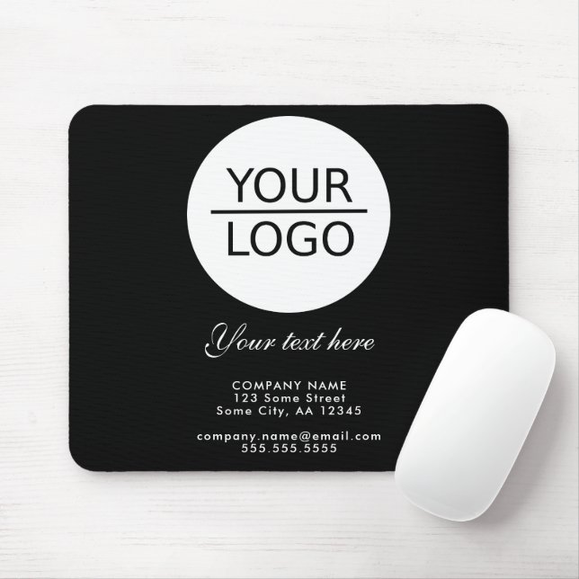 Add your Logo with Custom Text Promotion Black   Mouse Mat (With Mouse)